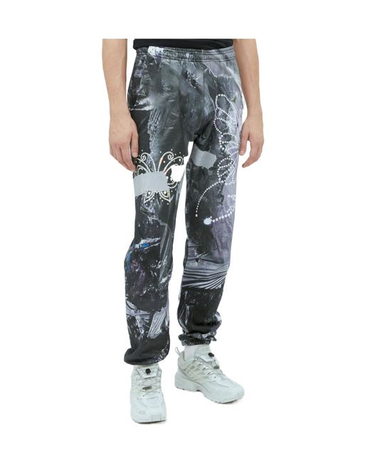 PRAYING Blue Garbage Graphic Track Pants for men