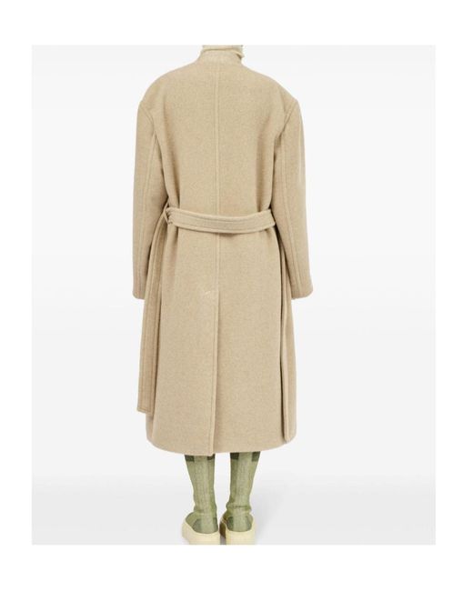 MM6 by Maison Margiela Belted Long Coat in Natural | Lyst