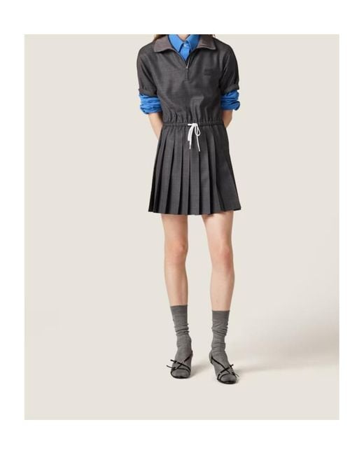 Miu Miu Black Drawstring Pleated Dress
