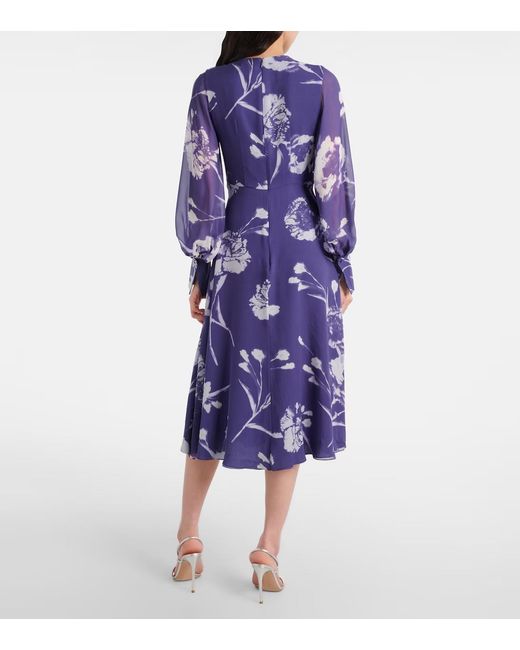 Erdem Blue Floral Silk Voile Midi Dress
