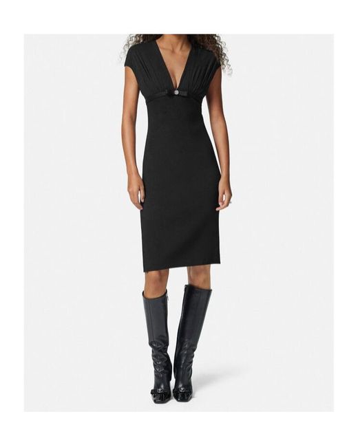 Versace Black Medusa V-Neck Midi Dress
