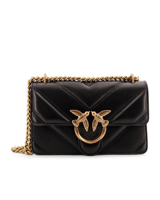 Pinko Black Love One Chain Linked Mini Crossbody Bag