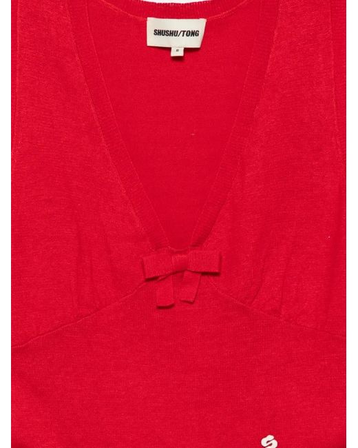 ShuShu/Tong Red Bow-Detail Knitted Top