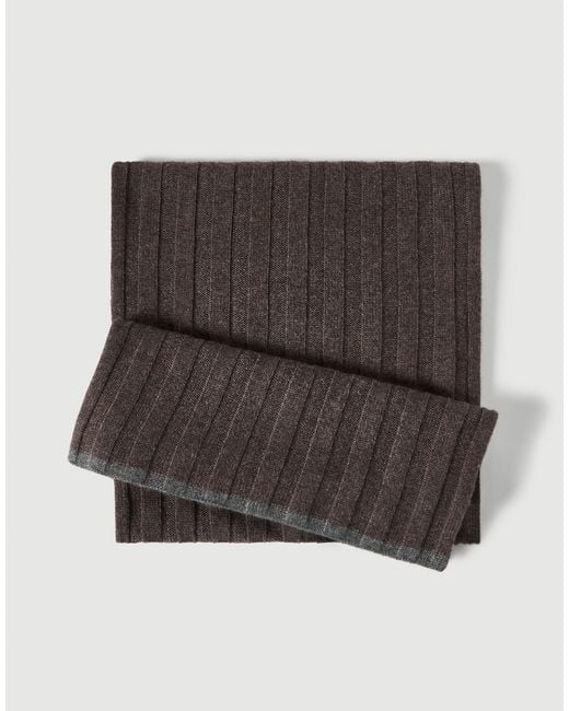 Brunello Cucinelli Brown Ribbed Knitted Scarf for men