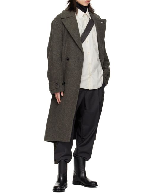 Lemaire Gray Straight Hem Belted Coat for men