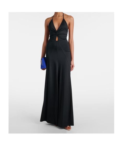 Victoria Beckham Black Gathered Jersey Open-Back Gown