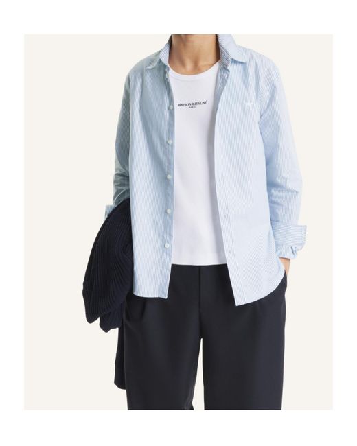 Maison Kitsuné White Profile Fox Striped Regular Shirt for men