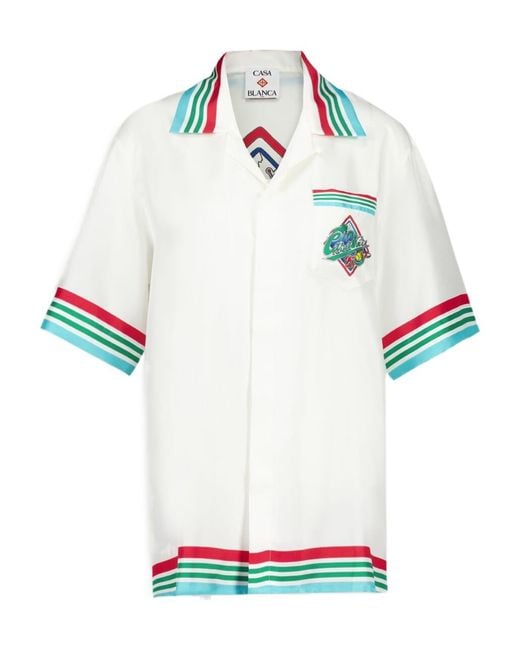 Casablanca White Casa Way World Series Short Sleeved Satin Shirt