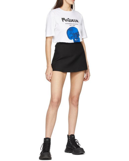 McQueen Blue Skull-Print Logo T-Shirt