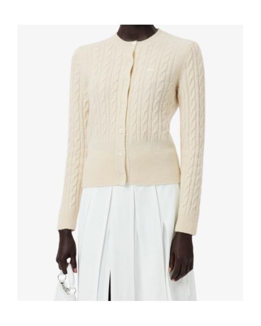 Lacoste White Runway Cashmere Cable Knit Cardigan