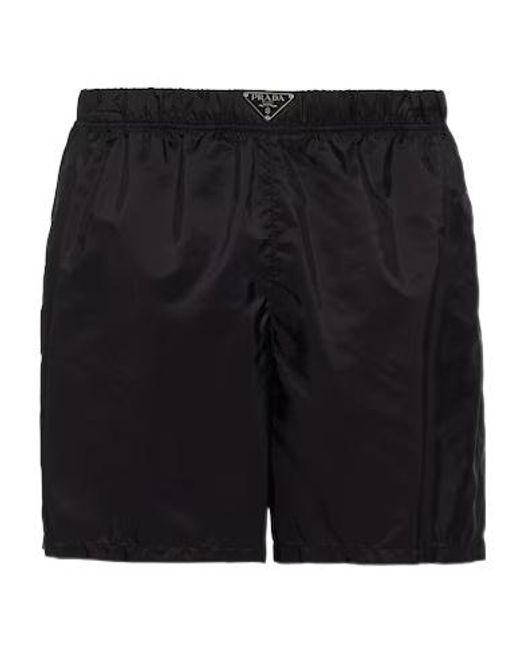 Prada Black Elastic-Waist Logo Swim Shorts for men