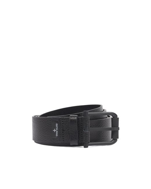 Stone Island Black Logo Debossed Buckle Fastened Belt for men