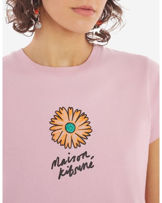 Maison Kitsuné Pink Maison Kitsuné Floating Flower Printed Crewneck T-Shirt