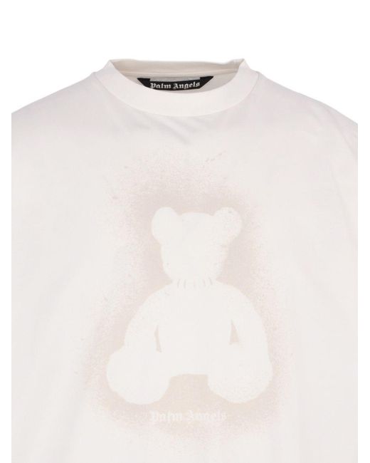Palm Angels White Oversized Bear Print T-Shirt for men