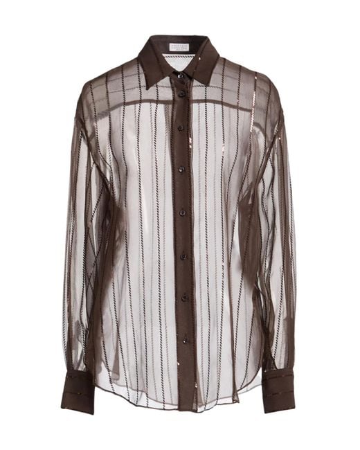 Brunello Cucinelli Brown Solid Long-Sleeve Shirt