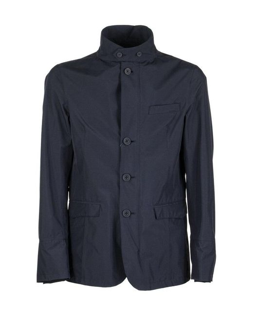 Herno Blue High-Neck Buttoned Jacket for men