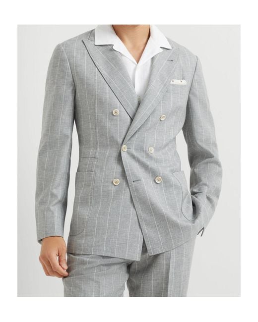 Brunello Cucinelli Gray Double-Breasted Blazer for men