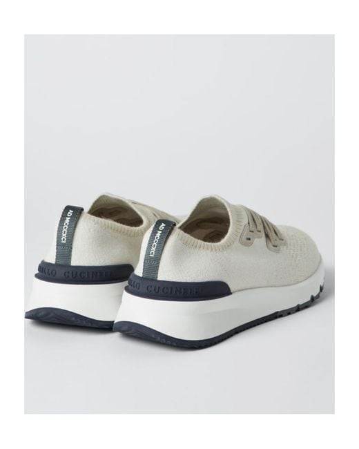 Brunello Cucinelli White Knitted Low-Top Sneakers for men