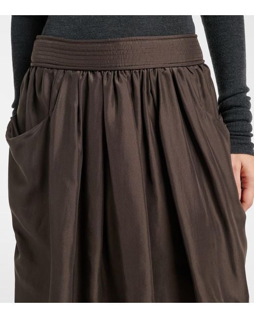 Lemaire Black Draped Semi-Sheer Silk Midi Skirt