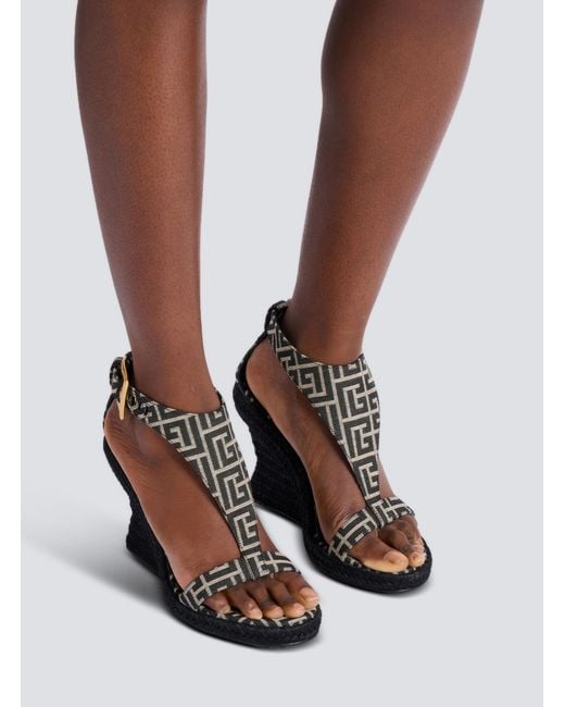 Balmain Metallic Anthem Monogram Jacquard Wedge Espadrilles