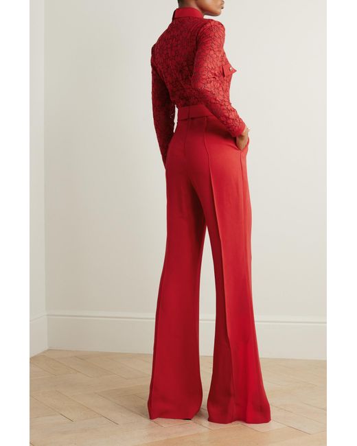 Elie Saab Red Pussy-Bow Corded Lace And Crepe Jumpsuit