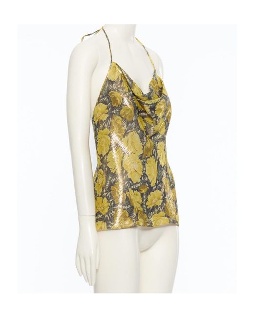 Valentino Yellow Floral-Print Cowl-Neck Blouse