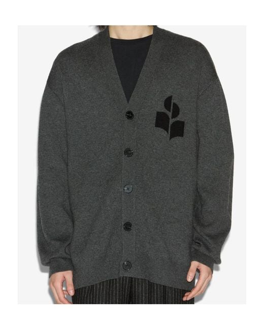 Isabel Marant Gray Curtis Logo Intarsia Knitted Cardigan for men