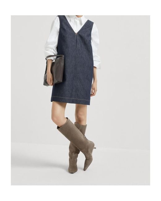 Brunello Cucinelli Blue Denim Mini Dress