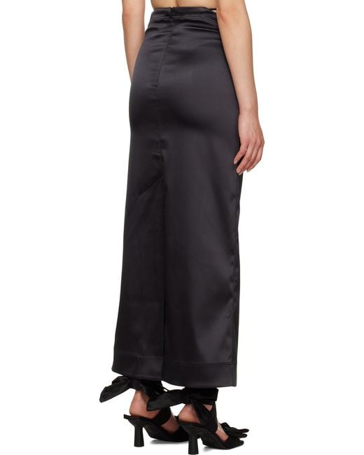 Ganni Gray Bead-Detailed Low-Rise Satin Maxi Skirt