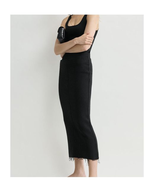 Totême Black Fringed Jersey Midi Skirt
