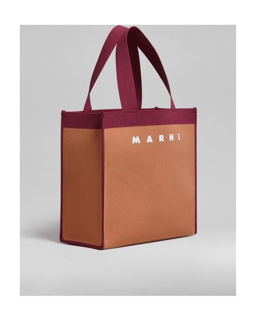Marni Red Logo Detailed Two-Toned Tote Bag