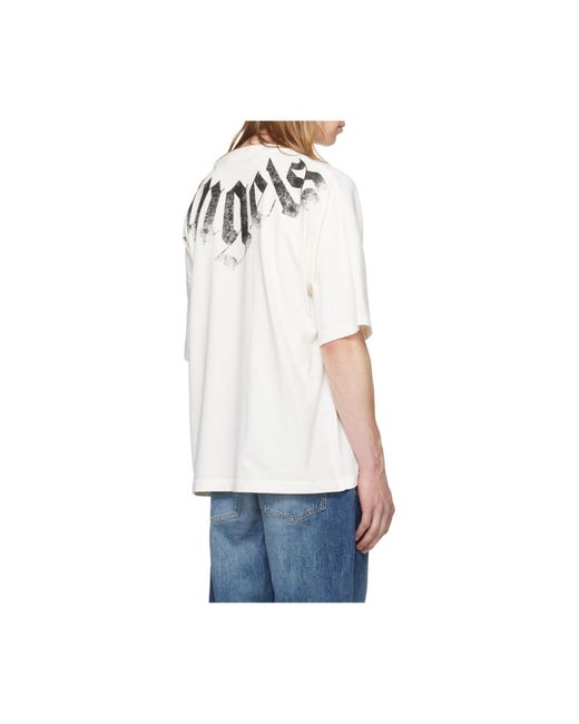 Palm Angels White Big Neck Logo Loose Fit T-Shirt for men