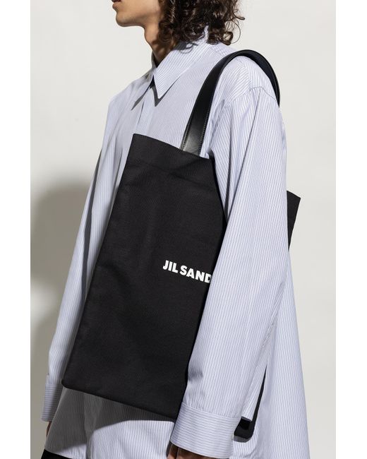 Jil Sander Black Logo Printed Large Tote Bag for men