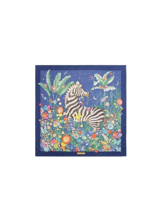 Ferragamo Blue Printed Silk Scarf