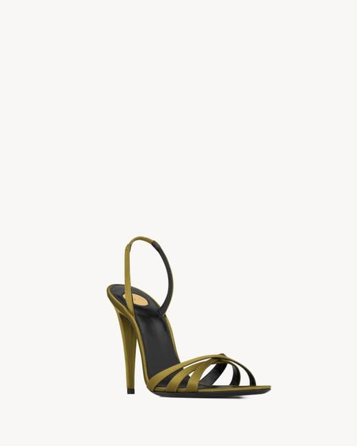 Saint Laurent Metallic Kate Satin Slingback Heeled Sandals