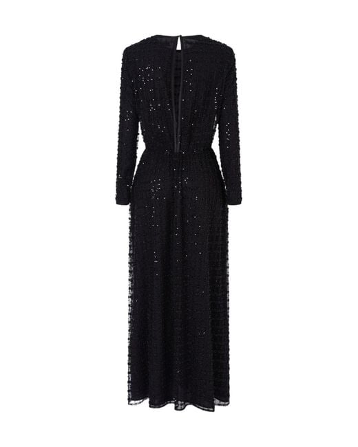 Emporio Armani Black Tulle Long Dress With Sequin And Bead Embroidery