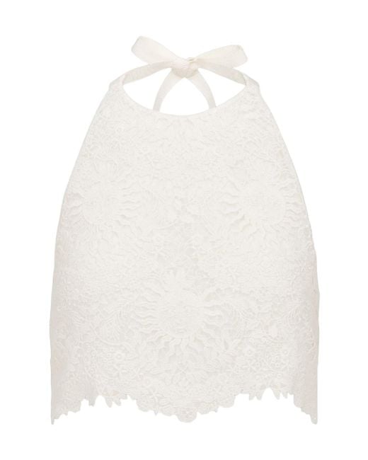 Dior White Christian Lace-Detailed Halterneck Top