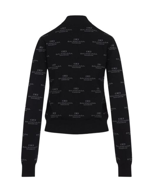 Balenciaga Black Allover Logo Zipped Knit Cardigan