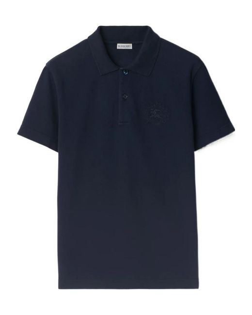Burberry Blue Logo Embroidered Short Sleeved Polo Shirt for men