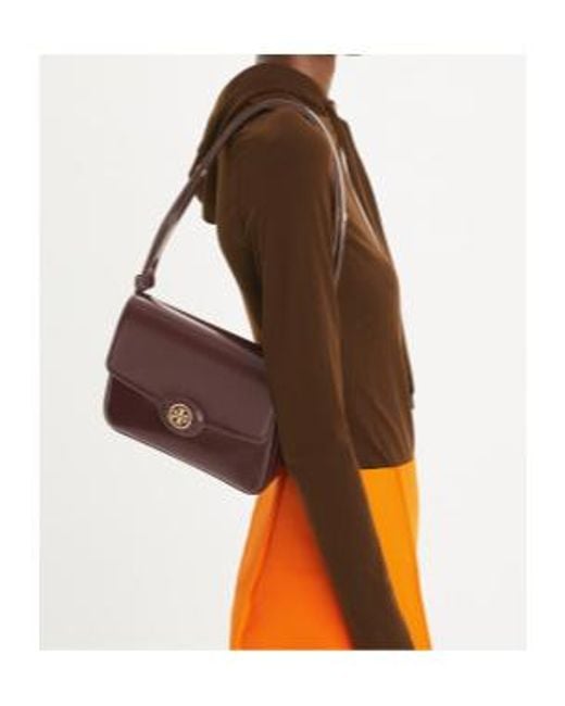 Tory Burch Brown Crosshatched Foldover Top Shoulder Bag