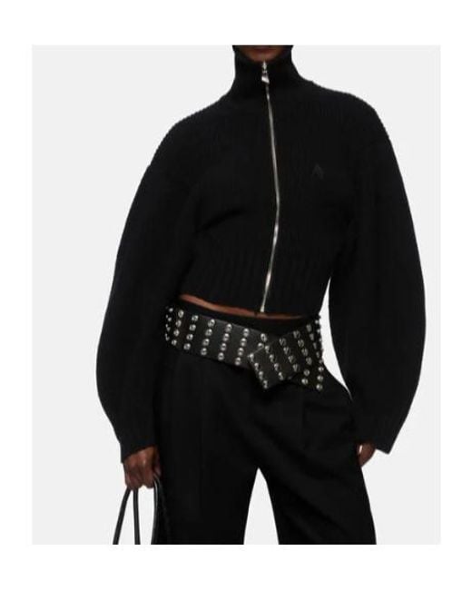 The Attico Black Zip-Front Ribbed-Knit Cardigan