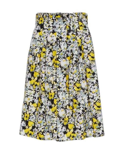 Marni White Floral Print Pleated Skirt