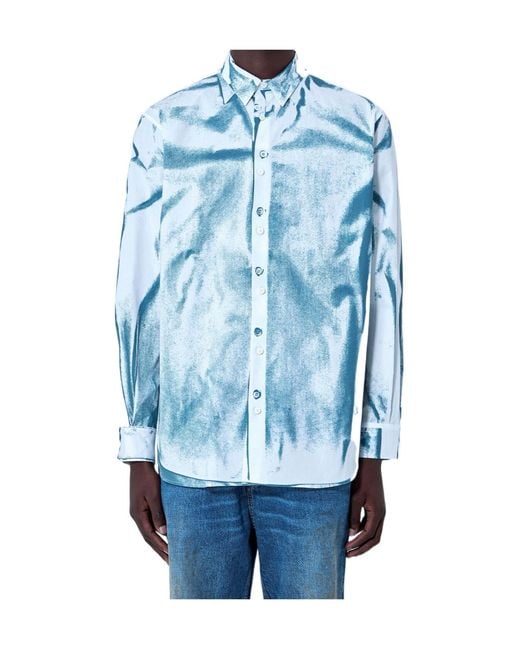 Jean Paul Gaultier Blue Abstract Print Button Down Shirt for men