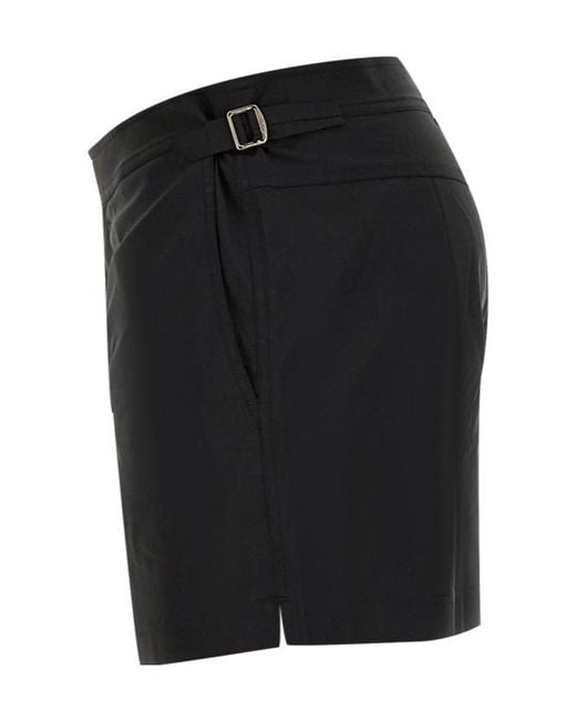 Tom Ford Black Mid-Rise Side Buckled Swim Shorts for men