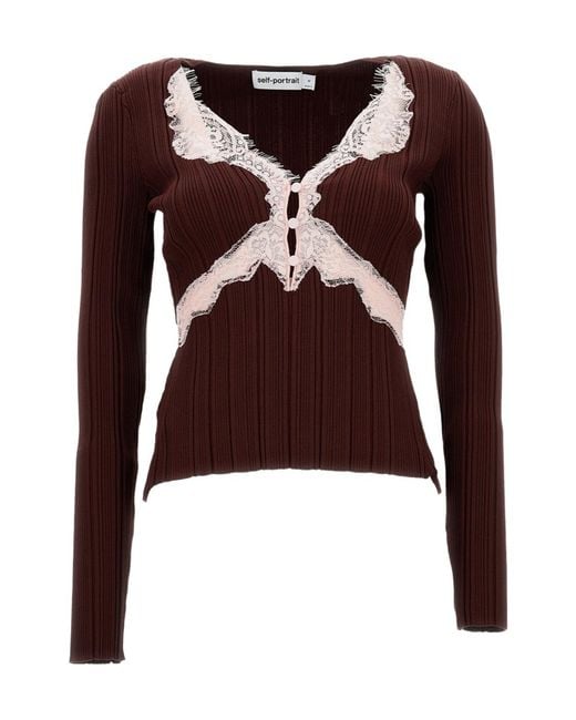 Self-Portrait Brown Lace Detailed Top