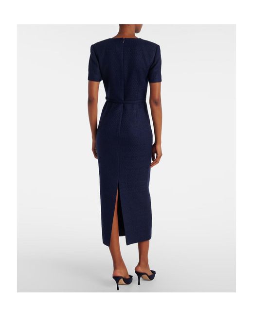 Roland Mouret Blue Belted Boucle Midi Dress