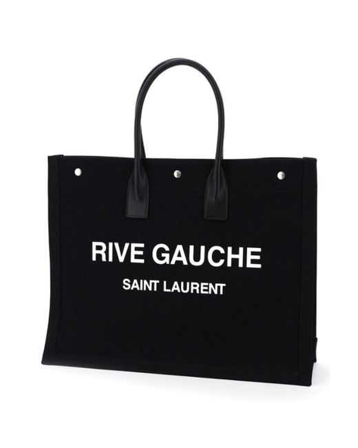 Saint Laurent Black Rive Gauche Logo Printed Tote Bag