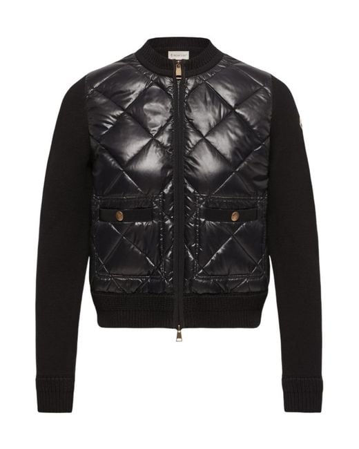 Moncler Black Logo Patch Zip-Up Quilted Cardigan