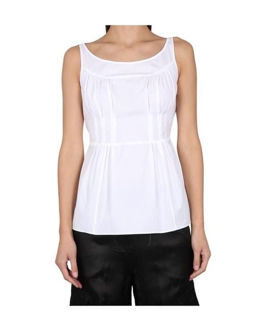 Aspesi White Tied-Waist Sleeveless Top