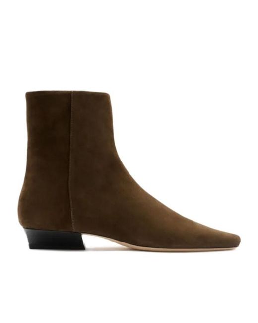 Staud Brown Zipped Block-Heel Ankle Boots
